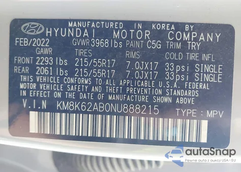 2022 Hyundai Kona Sel из США, поврежденный, VIN KM8K62AB0NU888215